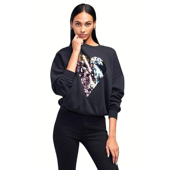Wildfox Harlequin Heart Fifi Sweatshirt Black Womens Sz XS Oversized Sequins NEW - Picture 1 of 13